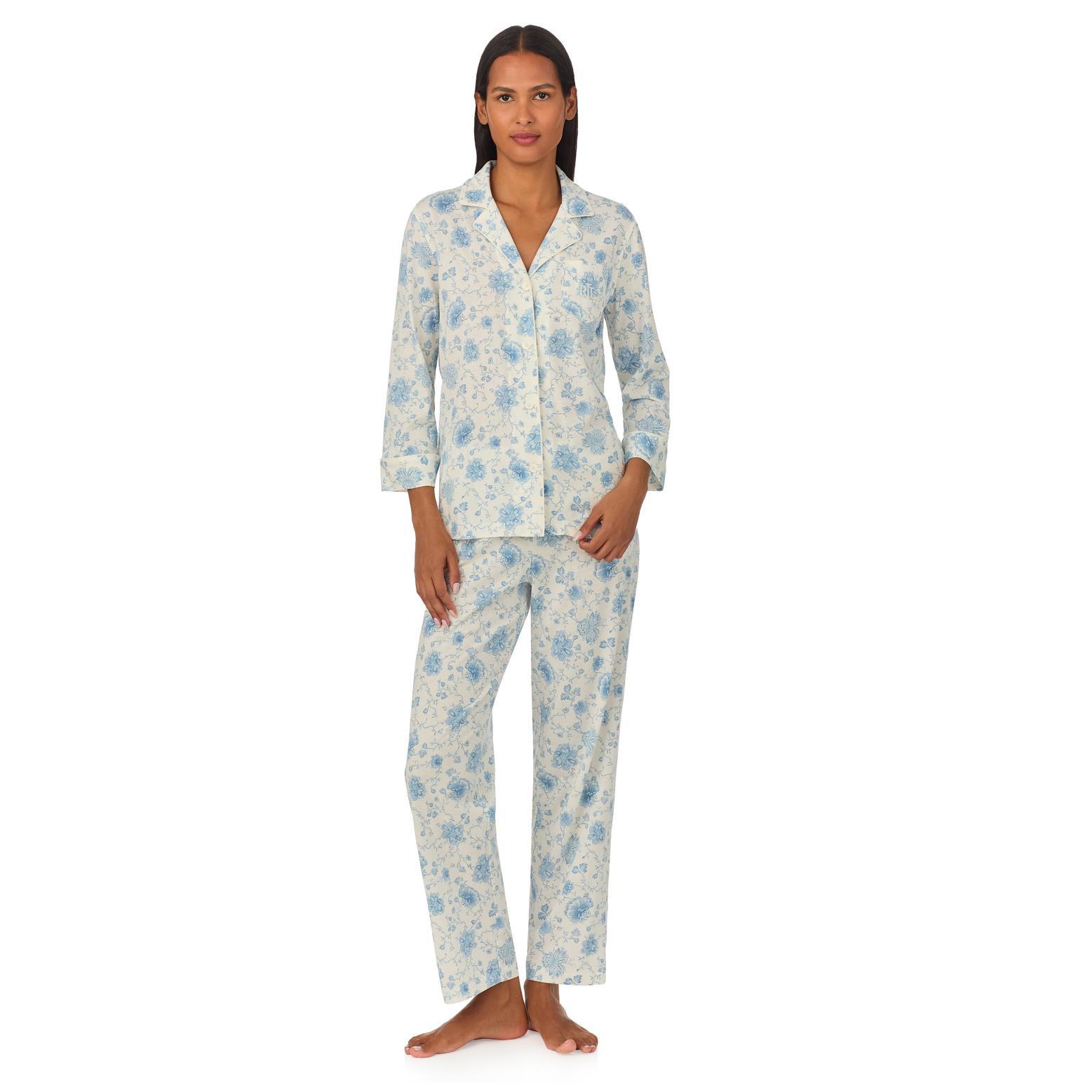 Lauren Ralph Lauren Classic Knits 3/4 Sleeve Notch Collar Pajama Set